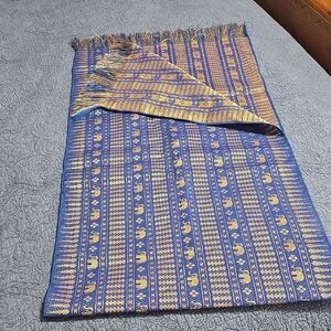 Blue and Gold Elephant Patterned Scarf/Wrap 72 Inches